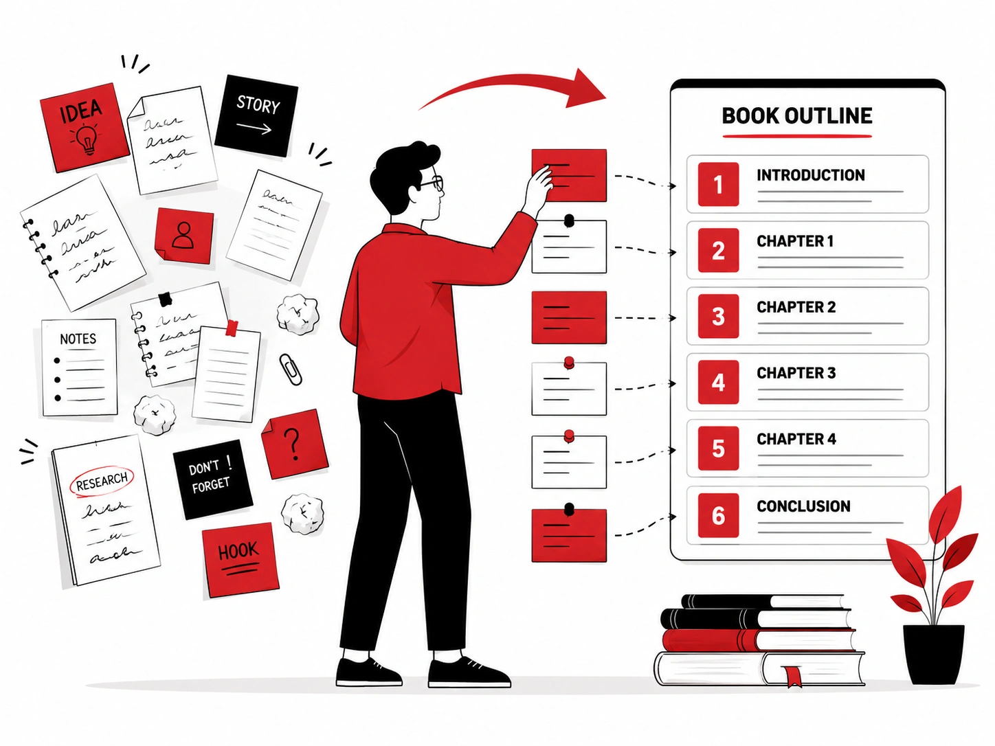 Book writers for hire online organising an author's notes into a structured chapter outline