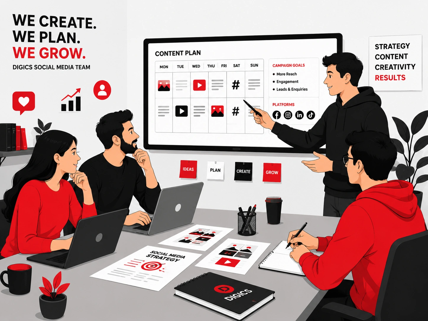 DIGICS team planning social media marketing campaigns in Karachi, Pakistan